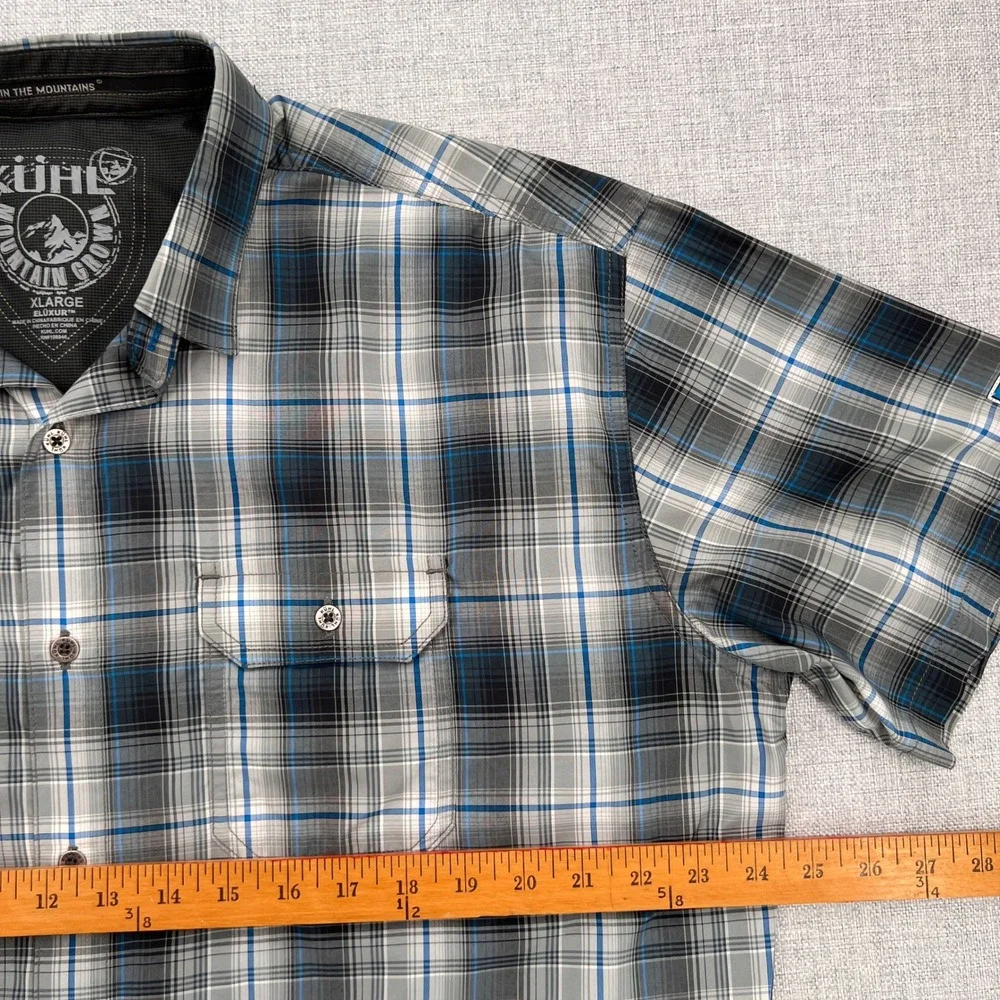 KUHL Response Button Shirt Men XL Gray Blue Plaid Short Sleeve Outdoor Hike GORP - Picture 7 of 12